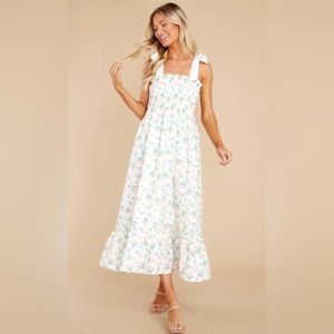 Red Dress Boutique- Camera Shy Peach Floral Print Midi Dress Size Small